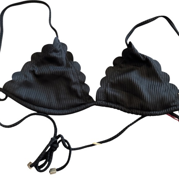 South Beach Womens Black Ribbed Scalloped Triangle Bikini Top Us 4 New
